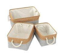 Woven Basket Storage Basket Home Supplies Sundries Sorting Folding Linen Organizer Box(Grey,31X21X13cm)