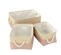 Woven Basket Storage Basket Home Supplies Sundries Sorting Folding Linen Organizer Box(Pink,31X21X13cm)