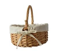 Woven Basket - Storage Basket Made of Wicker | Fabric Lined Baskets with Handle, Portable Empty Bucket for Storage, Picnic, Camping, Stylish Food Basket