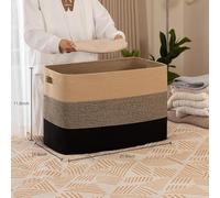 Woven Basket Super Large Blanket Basket Rectangle Woven Baskets for Storage Cotton Rope(Black)