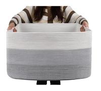 Woven Basket Super Large Blanket Basket Rectangle Woven Baskets for Storage Cotton Rope(Dark Gray)