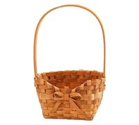 Woven Basket with Handle, Willow Flower Basket, Handwoven Bow Snack Wicker Basket with Handle, Wooden Chips, Portable Rustic Wedding Decoration, Home Storage Container for Weddings, Anniversaries