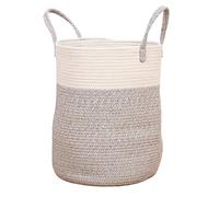 Woven Basket, Woven Storage Basket Cotton Rope Braided Dirty Clothes Basket Household Items Toys Storage Bag Living Room Bedroom Storage Cloth Art Storage Basket(White Brown Splice)