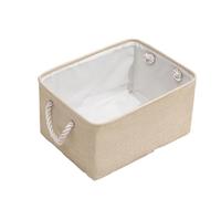 Woven Basket, Woven Storage Basket Foldable Fabric Fabric Storage Baskets, with Handles Linen Wardrobe Storage Rack Home Wardrobe Towel Toys Storage Basket(Beige,S 31x21x13cm)