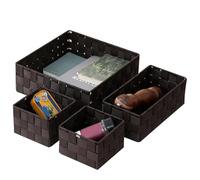 Woven Baskets for Storage 4Pcs 3 Size Dark Coffee Fabric Baskets for Organizing Strong Load Odor-free Woven Storage Basket Multi-Purpose Storage Basket for Toy, Clothes, Book, Makeup, Woven Baskets