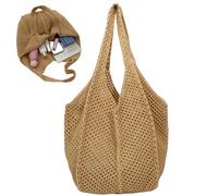 Woven Beach Bag Crochet Beach Bag Mesh Crochet Tote Large Capacity Woven Aesthetic Shoulder for Summer Vacation Shopping Khaki