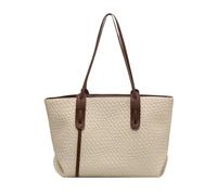 Woven Beach Bag - Large Summer Tote, Lightweight Straw Material, Reinforced Handle, Spacious Interior Capacity with Coastal Style Pattern | for Seaside Travel, Holiday at the B, Bee White, Se référer