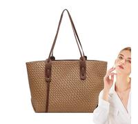 Woven Beach Bag - Womens Leather Tote Bag,Fashion Shoulder Lightweight Large Capacity Purse Foldable, Swim Vacation Shopping Work Pool