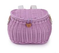 Woven Bicycle Basket for Kids, Plastic Front Basket with Shoulder Strap, Dual-Use Storage for Balance Bike Scooter, Easy Install for Cycling Camping, Pink(Purple)