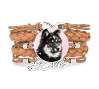 Woven Big Eyes Malamute Dog Love Adjustable Leather Braided Bracelet Brown