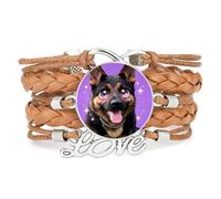 Woven Big Eyes Shepherd Dog Love Adjustable Leather Braided Bracelet Brown
