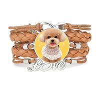 Woven Big Eyes Teddy Dog Love Adjustable Leather Braided Bracelet Brown