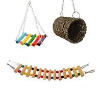 Woven Bird House With Wooden Ladder Colorful Wood Swing Hammock Parrot Nest For Cage Small Animal Toys African Grey For Small Parrots For Large Birds Conure Macaw Christmas Parts Set