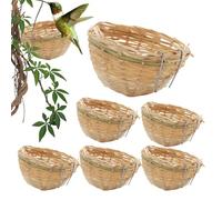 Woven Bird Nest, Bamboo Bird Nest 6 Pieces Bamboo Bird Nest with Hooks Bird Parrot Farmer Style Decoration, Nesting and Breeding Bird Shops for Lawns and Gardens, Weave -Kol