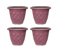 Woven Blossom Planter Decorative Plastic Plant Pot Indoor Outdoor Use | Flower Planter for Patio, Balcony, Home Garden Herbs, Succulents | Modern Container (Woven Blossom Pink, 33cm - Pack of 4)