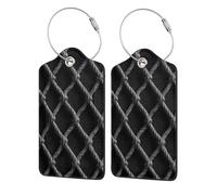 Woven Bold Diamond-Shaped Net Geometry Luggage Tag for Suitcase 2 Pack Leather Luggage Tag with Privacy Flap Name Id Label and Metal Loop for Women Men Travel