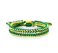 Woven Bracelet,2Pcs Handmade Braided Green Yellow Rope Adjustable Tibetan Buddhist Charm Bracelets Lucky Friendship Gift For Boy Girl Couples Men Women