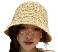 Woven Bucket Hats for Woman | Beach Straw Bucket Hats for Women | Breathable Handmade Headwear Sun Protection Casual Fisherman for Travel Hiking Camping Outdoor Birthday Spring Summer Beach Beige