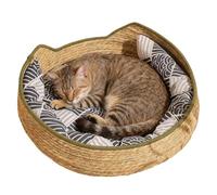 Woven Cat Bed - 45 cm Washable Basket Mat, Comfortable Kitten Sleeping Nest, Cosy Pet Lounger for Indoor and Outdoor Use for Winter Travel, Car, Camping, Desk, Bedside, Fens