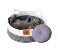 Woven Cat Bed, Kitten Basket & Small Pet Nest with Cushion Mat, Cute Indoor Bed for Cats Dogs Rabbits, All Seasons Animal Lounger for Bedroom Living Room Dorm Apartment or Snack Storage