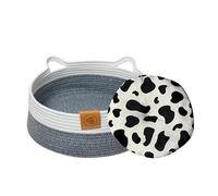 Woven Cat Bed, Kitten Basket & Small Pet Nest with Cushion Mat, Cute Indoor Bed for Cats Dogs Rabbits, All Seasons Animal Lounger for Bedroom Living Room Dorm Apartment or Snack Storage