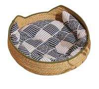 Woven Cat Bed - Washable Basket with Soft Padded Cushion, Durable Cozy Sleeping Mat for Pets that Provides Warmth and Comfort Indoor Outdoor Winter Travel Car Camping Writing Desk