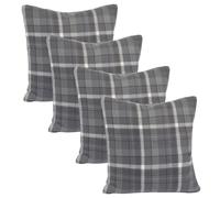 Woven Check Cushion Covers Tartan Pack of 2 Filled Case Pad Set 18" x 18" Home OHS Charcoal 45cm x 45cm