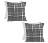 Woven Check Cushion Covers Tartan Pack of 2 Filled Case Pad Set OHS Charcoal 45cm x 45cm