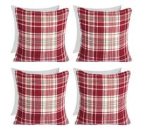 OHS Dorset Woven Check Red Cushions, 45 x 45 Soft Comfy Decorative Cushion Covers with Inserts Sofa Cushions Throw Square Pillows for Living Room Bedroom, Set of 4