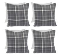 Woven Check Cushion Covers Tartan Pack of 4 Filled Case Pad Set OHS Charcoal 45cm x 45cm