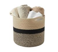 Woven Cotton Rope Laundry Basket, 21L Round Blanket Basket with Handle, Dirty Clothes Basket, Toy Storage, Decorative Plant Pots Indoor, Plant Baskets Indoors for Home Office 30x30cm (Black, Brown)
