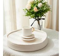 Woven Cotton Rope Round Placemats Set of 9 Pcs with Holder, Handmade Boho Woven 13" Placemats & 4.3" Coasters, Non-Slip and Heat Resistant