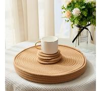 Woven Cotton Rope Round Placemats Set of 9 Pcs with Holder Included, Handmade Boho Woven 13" Placemats&4.3" Coasters,Non-Slip and Heat Resistant for Your Perfect Table Decor(Brown)