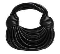 Woven Crossbody Bag for Women, Small Leather Clutch Purse, Knotted Bread Handbag, Top Handle Noodles Satchel Bag., Black