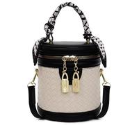 Woven Crossbody Bags for Women Weave Bucket Cylinder Purses Small Shoulder Vegan Leather Mini Top Handle Handbag, Black, Simple and Fashion