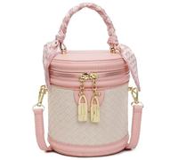 Woven Crossbody Bags for Women Weave Bucket Cylinder Purses Small Shoulder Vegan Leather Mini Top Handle Handbag, Pink, Simple and Fashion