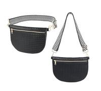 Woven Fanny Pack,Leather Chest Sling Bag Woven Crossbody Bag for Women Travel Shopping Daily Use, Black, Woven