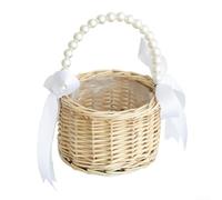 Woven Flower Girl Basket with Handle for Weddings - Rustic Willow for petal Holder for Easter Egg Hunting - Natural Grass Decor 18cm(A)