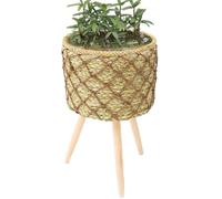 Woven Flower Pot Stand - Plant Basket Holder, Indoor Plant Base | Decorative Raised Screen Structure, Wooden Stand Tumbler with Room Corner Entrance for Living Space Balcony Garden
