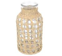 Woven Glass Flower Vase with Rattan, Decorative Desktop Decor