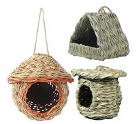 Woven Grass Birdhouse - 14x14x14cm Straw Roosting Pocket, Eco-Friendly Nesting Hut, Natural Hanging Shelter, Charming Outdoor Habitat | Sparrow Parakeet Parrot Cockatiel Finch Canary Garden Yard Patio