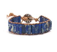 Woven,Hand-Woven Rope Accessories, Popular Single-Layer Beaded Creative Dark Blue Emperor Natural Stone Woven Leather, Personalized Clothing Accessories