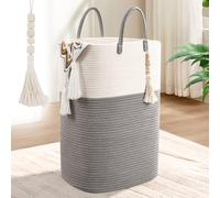 Woven Laundry Basket for Clothes, 50L Large Rectangle Laundry Hampers with Beads Tassel, Nursery Storage Basket for Toys, Tall Dirty Clothes Hamper for Bedroom Aesthetic, Laundry Room Organization