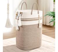 Woven Laundry Basket for Clothes, 80 L Large Rectangle Laundry Hampers with Beads Tassel, Nursery Storage Basket for Toys, Tall Dirty Clothes Hamper for Bedroom Aesthetic, Laundry Room Organization