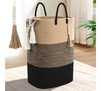 Woven Laundry Basket for Clothes, 80 L Large Rectangle Laundry Hampers with Beads Tassel, Nursery Storage Basket for Toys, Tall Dirty Clothes Hamper for Bedroom Aesthetic, Laundry Room Organization