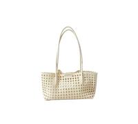 Woven Leather Tote Bag with Zipper Pouch, Top Handle Handbag | Chic woven faux leather tote with lace trim. Features a detachable zipper pouch, braided straps, Lightweight, spacious
