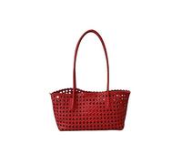 Woven Leather Tote Bag with Zipper Pouch, Top Handle Handbag | Chic woven faux leather tote with lace trim. Features a detachable zipper pouch, braided straps, Lightweight, spacious