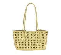 Woven Leather Tote Bag with Zipper Pouch, Top Handle Handbag | Chic woven faux leather tote with lace trim. Features a detachable zipper pouch, braided straps, Lightweight, spacious