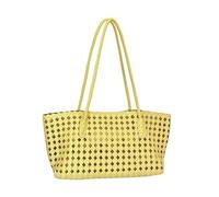 Woven Leather Tote Bag with Zipper Pouch, Top Handle Handbag | Chic woven faux leather tote with lace trim. Features a detachable zipper pouch, braided straps, Lightweight, spacious