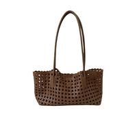Woven Leather Tote Bag with Zipper Pouch, Top Handle Handbag | Chic woven faux leather tote with lace trim. Features a detachable zipper pouch, braided straps, Lightweight, spacious